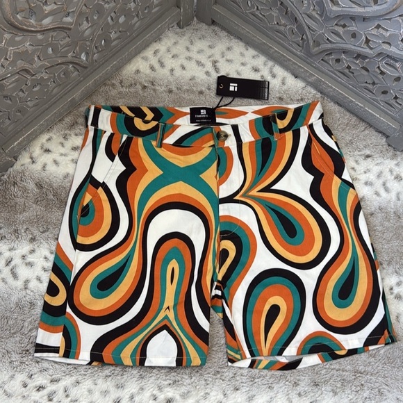 NWT! Standard Issue shorts large 70’s stripe rainbow paisley hippie vacation - Picture 1 of 11